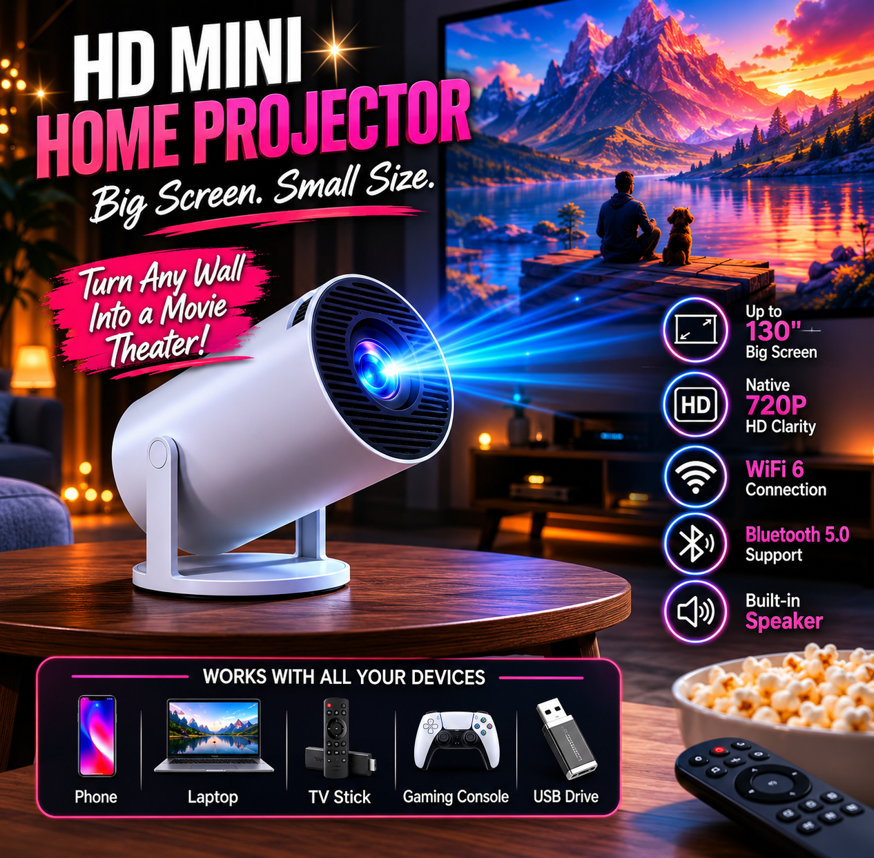 Pocket Cinema Pro™ | Mini Home Projector